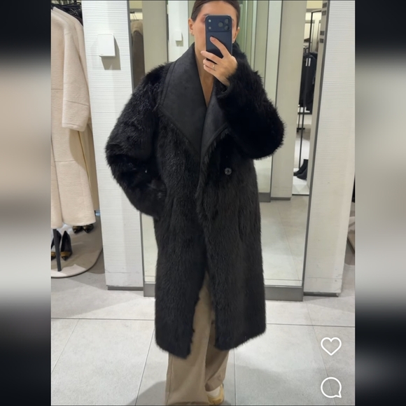 Zara Reversible Faux Fur Double Faced Coat Black - Picture 10 of 16